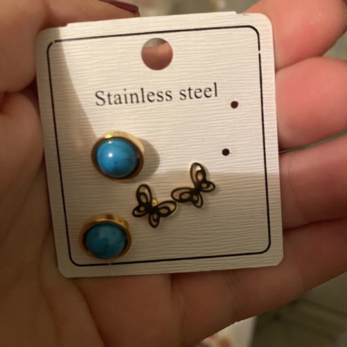 Fo Bijoux earrings new, two pairs, blue and gold