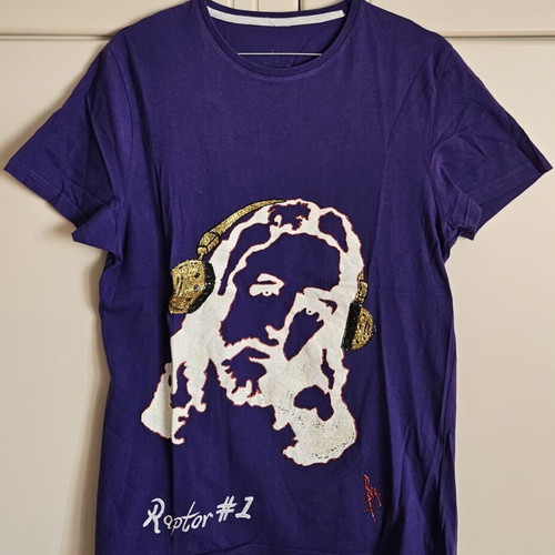 TopMan men's T-shirt with print, purple and white, size M