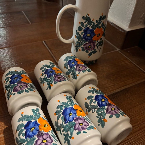 Ceramic jug and 6 glasses used
