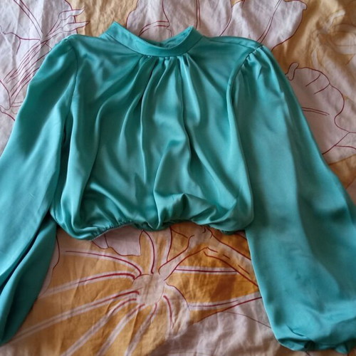 Satin blouse with gathers, mint green