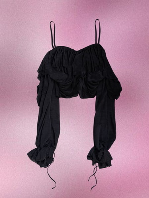 Off shoulder τούλινο crop top σαν καινούργιο, μαύρο, one size