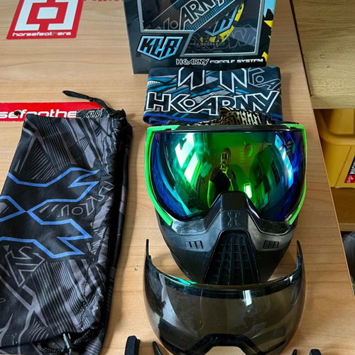 Paintball Mask HK Army KLR Speedball used with foam replacements and 2nd Blue Mirror lens