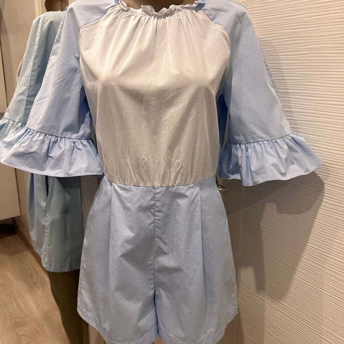 Sandro Paris jumpsuit cotton like new, size 40, white and blue