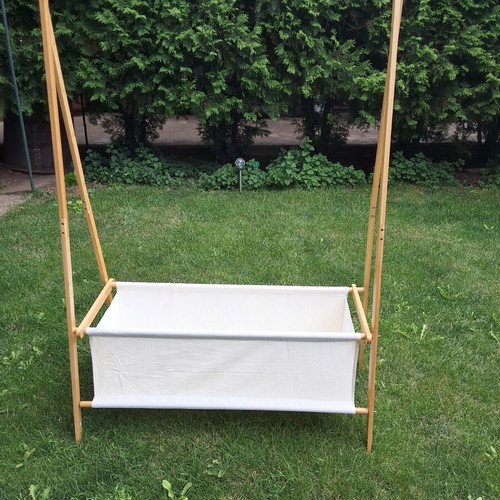 Bamboo clothes rack with cotton fabric basket