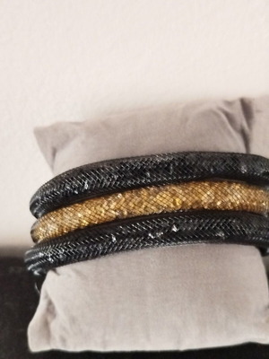 Bracelets with crystals used, black and golden colors