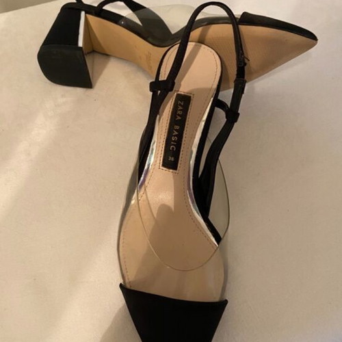 Zara Basic black satin transparent sandals like new, size 36