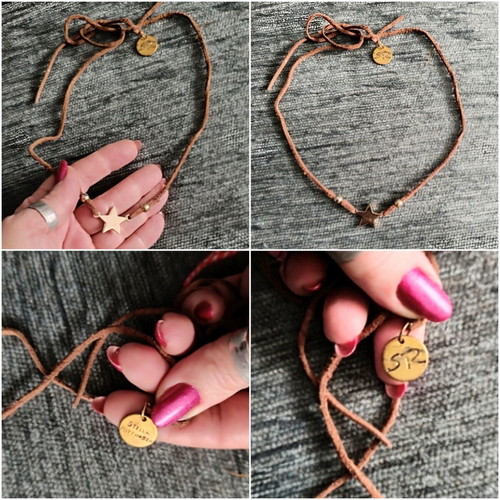 Stella & Dot R Star Necklace like new, natural suede, adjustable