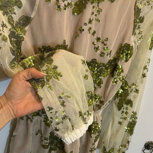 Sequin jumpsuit size M like new, beige and green