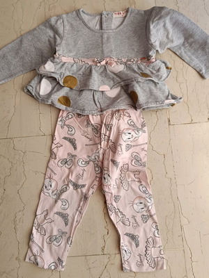 Miss Ebita set 12 months with grey blouse with ruffles and leggings
