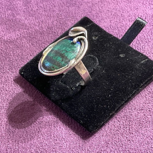Silver women's ring used with azurite and malachite