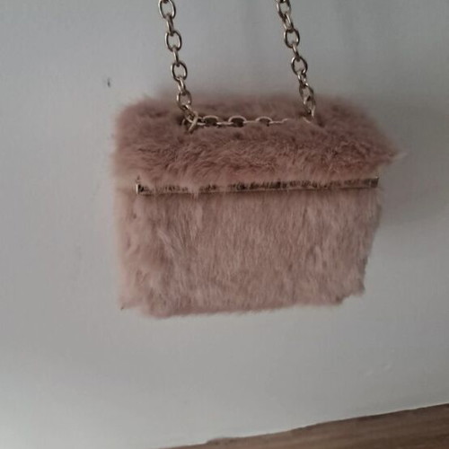 Zara pink fluffy shoulder clutch like new with gold chain