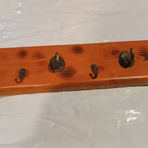 Handmade wooden coat rack 60cm with 9 hooks for home and halls