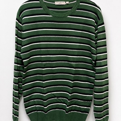 Calliope Man striped sweater L used, green and black