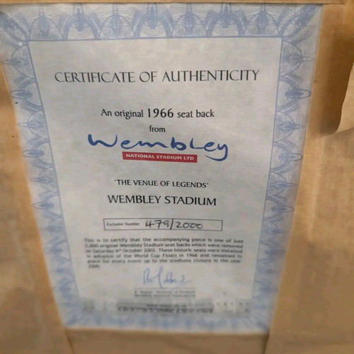 Collectible 1966 World Cup Winner Frame with Authentic Wembley Seat and Autographs, New