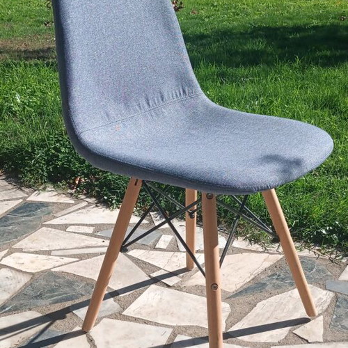 Soft dining chair in Eames style like new, blue denim fabric