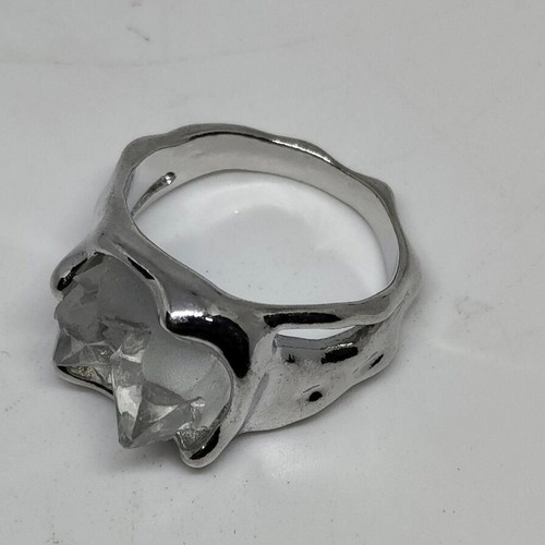 Ring with Raw Quartz Crystal Size 10 Like New, Silver Color