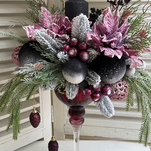 Christmas decoration in glass candlestick