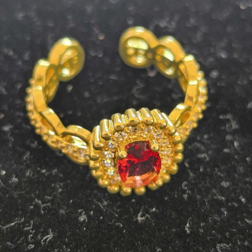 Women's Ring Gold Tone with Red Crystal Adjustable, new