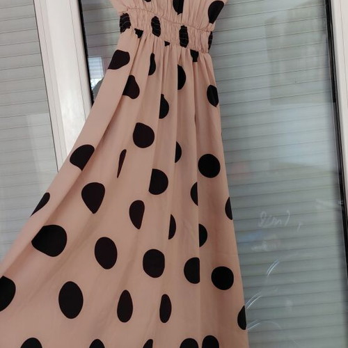 Polka dot long dress, beige, size S