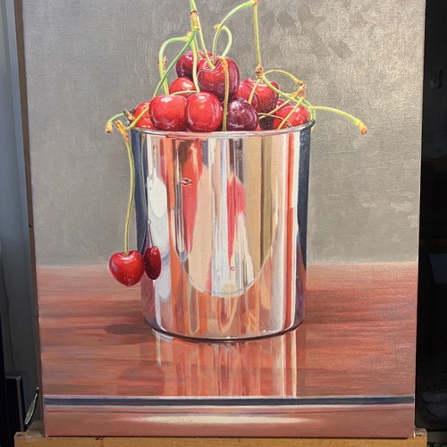 Cherries painting new, oil on canvas 49x62