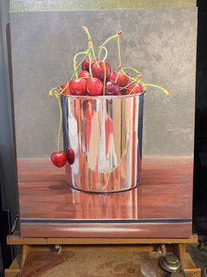 Cherries painting new, oil on canvas 49x62