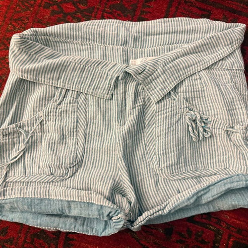 H&M striped high-waisted shorts used, turquoise cotton, size L 40 12