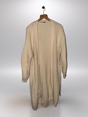 Zara long knitted cardigan used, beige with belt