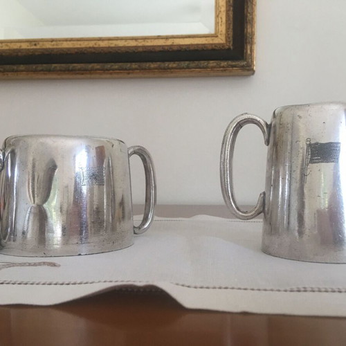 Silver-plated coffee set used Sheffield 1950s with sugar, cream, and sauce pots