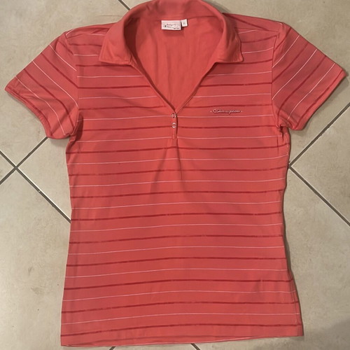 Champion Women Polo Shirt coral striped heritage fit size XL like new