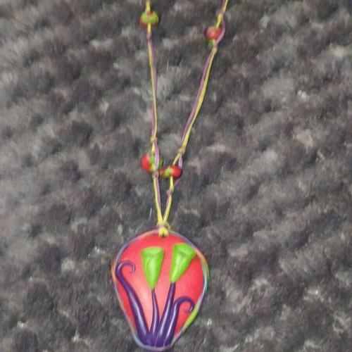 Handmade necklace psychedelic trance flowers like new, multicolor