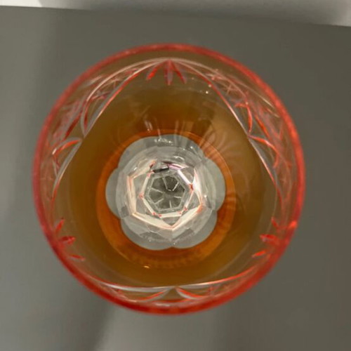Vintage cut to clear crystal glasses set of 6, orange and clear