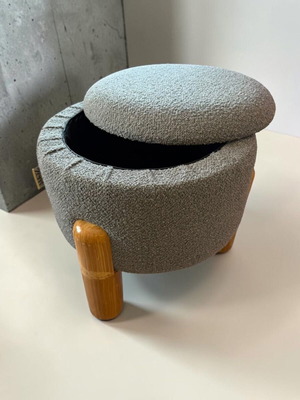 Teddy Bouclé Round Pouf with Storage 35x35x35cm New, Gray
