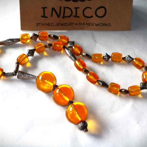 Artificial Amber Necklace with Sterling Silver 925 New