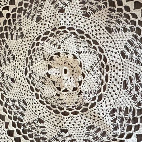 Round beige handmade doily, 45cm diameter, like new