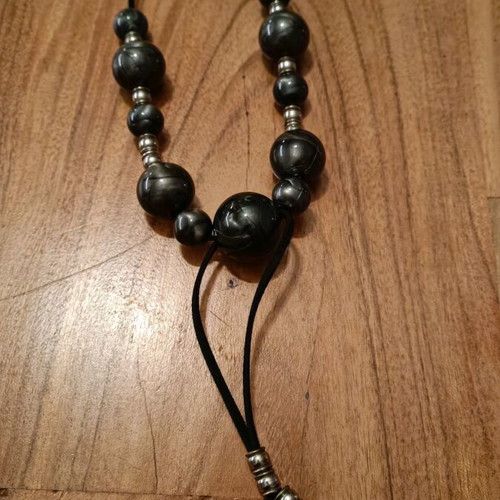 Long handmade necklace with beads like new, black and gray