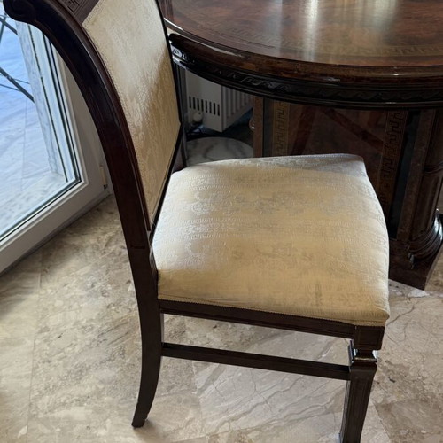 Classic extendable dining set with 6 chairs, walnut veneer