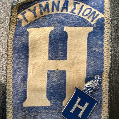 Gymnasion H badge and pin used, vintage