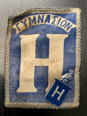 Gymnasion H badge and pin used, vintage