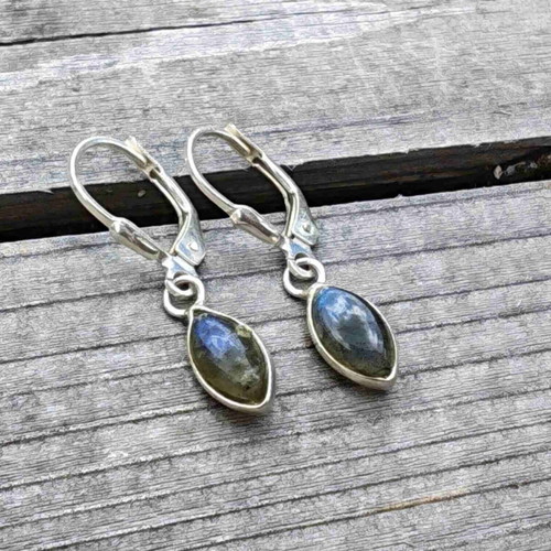 Silver earrings with natural labradorite, new