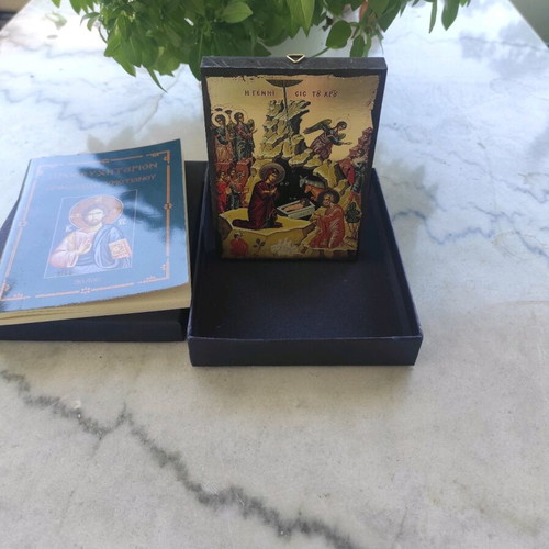 Religious icon new in gift box with prayer book