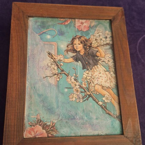 Wooden box with removable dividers and fairy child decoupage like new
