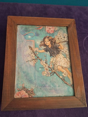 Wooden box with removable dividers and fairy child decoupage like new
