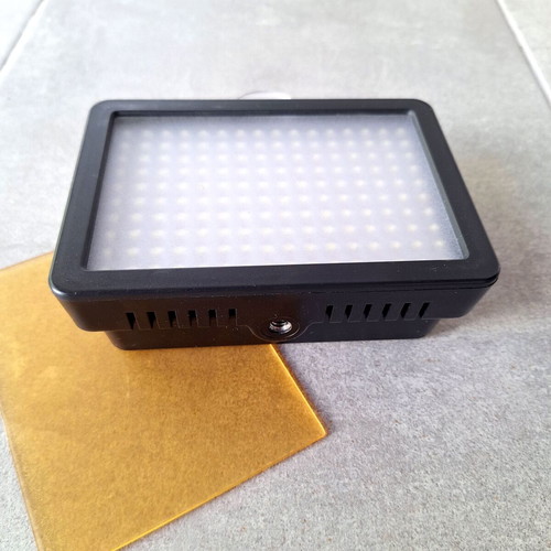 Video Light with 160 dimmable LEDs used, powered by AA batteries