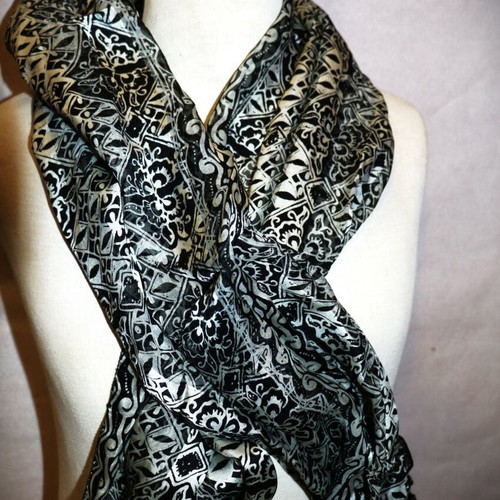 Siam Silk Black Batik Scarf 1.5x0.45m New