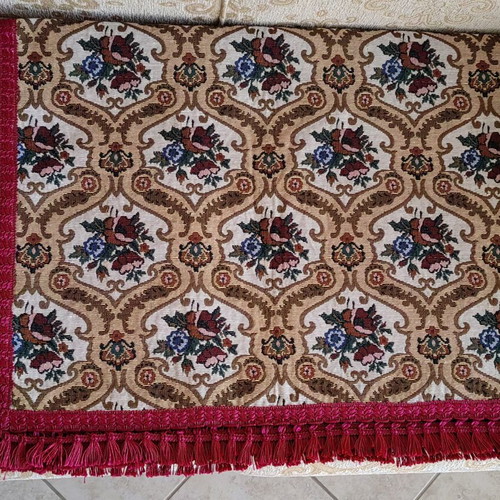 Vintage τραπεζομάντηλο ζακάρ με κρόσσια, 1,40μ x 2,10μ