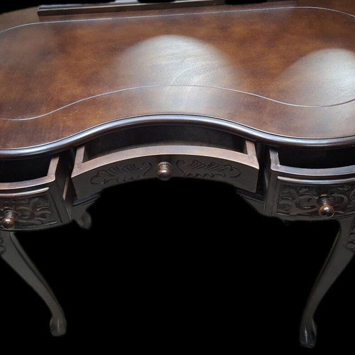 Antique dressing table in dark walnut with side rotating mirrors like new
