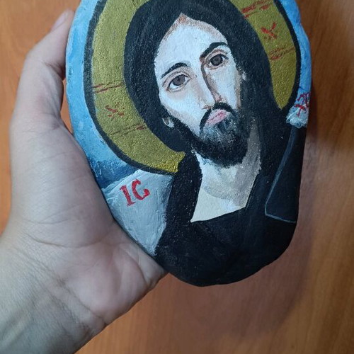 Christ Pantocrator stone new with acrylic paint