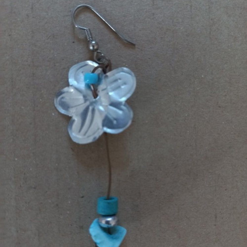 Handmade single boho earring with metal flower and turquoise beads used