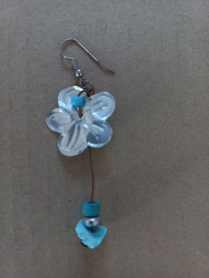 Handmade single boho earring with metal flower and turquoise beads used