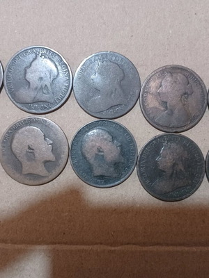 English Half Penny coins used, collectible lot 1800s–1900s